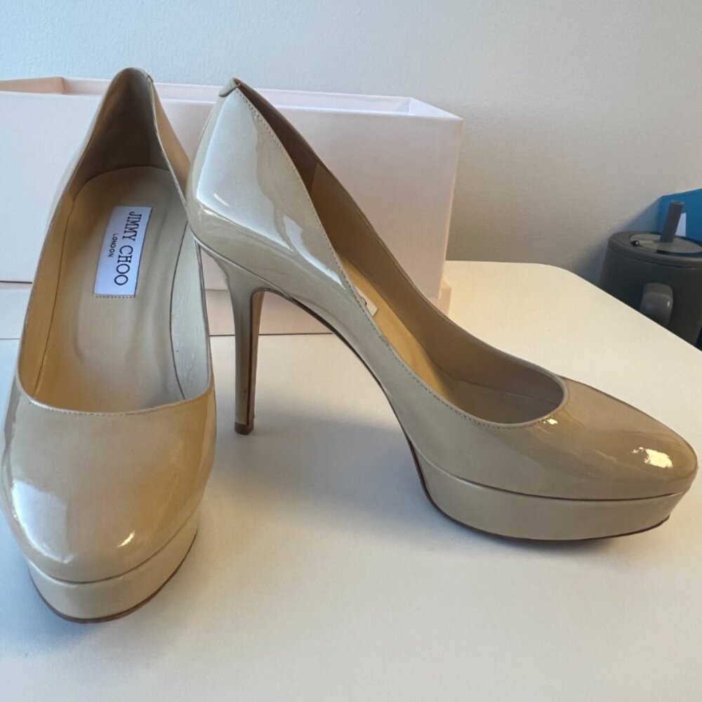 Jimmy Choo Patent Leather Beige Pumps Size 37 With Box